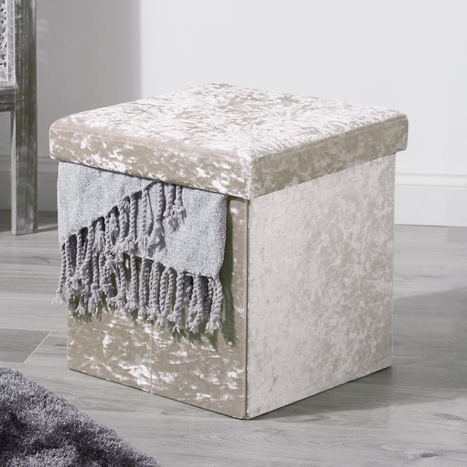 Home Collections Small Crushed Velvet Folding Ottoman Home Bargains
