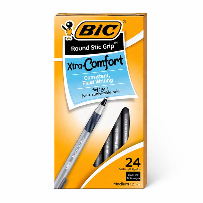 Bic Round Stic Grip Extra Comfort Ballpoint Pens 24 Pack