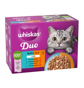 Whiskas Adult 1+ Duo Surf and Turf in Jelly Wet Cat Food Pouches 12 x 85g