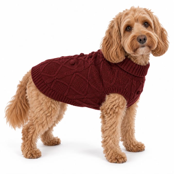 My Pets Cable Knit Jumper Burgundy 