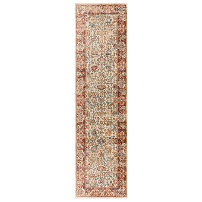 Asiatic Raja Border Runner RA04 - Cream/Red