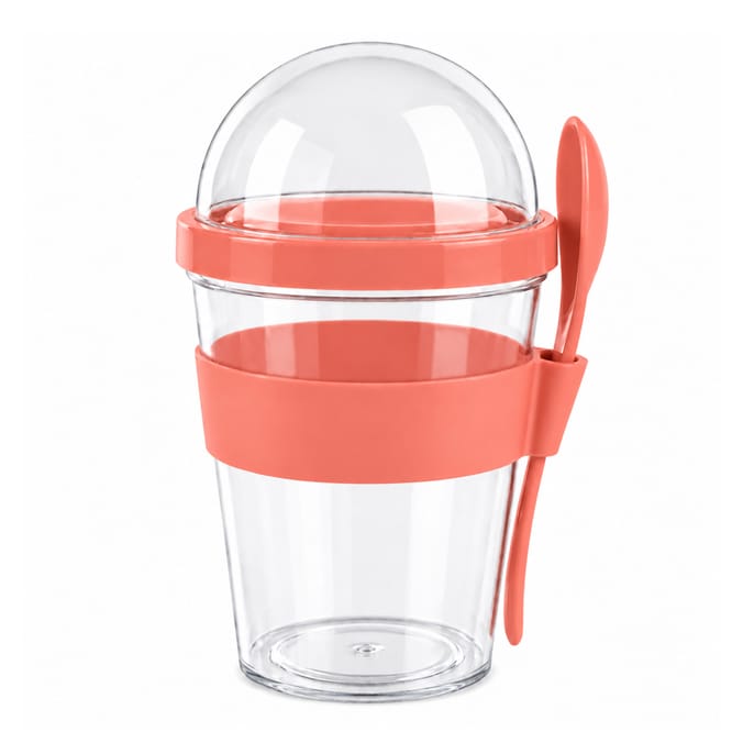  Fruit Yoghurt Container With Spoon - Coral  
