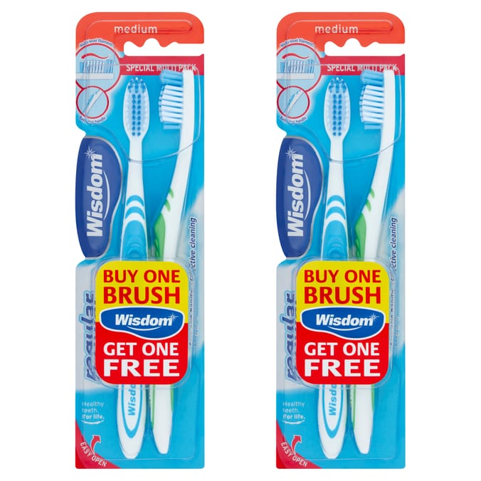 Wisdom Regular Plus Medium Toothbrush 2 Pack x2