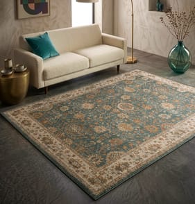 Asiatic Raja Border Runner RA02 - Teal/Cream