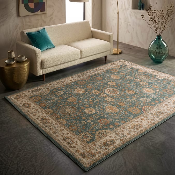 Asiatic Raja Border Runner RA02 - Teal/Cream