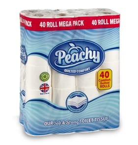 Peachy Quilted Comfort 3 Ply Toilet Tissue Mega Pack 40 Rolls