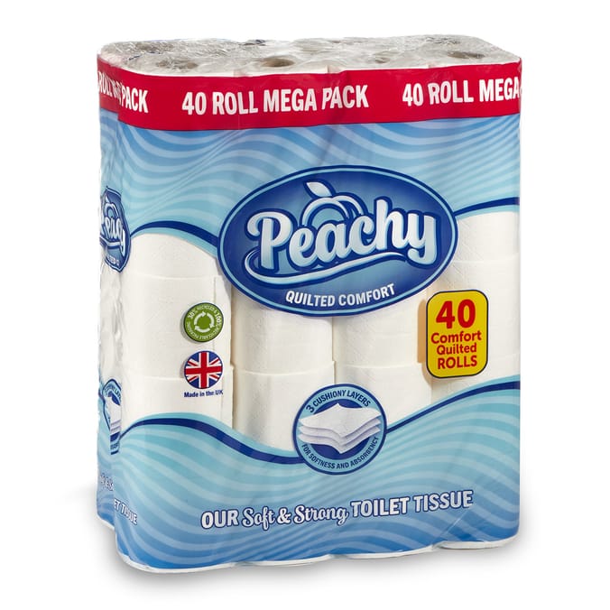 Peachy Quilted Comfort 3 Ply Toilet Tissue Mega Pack 40 Rolls
