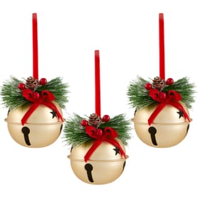 Winter Charm 9cm Christmas Bells Baubles 3 Pack - Gold