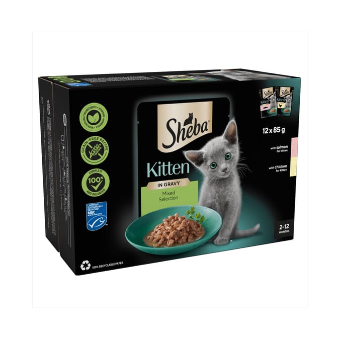 Sheba Mixed Selection Kitten Wet Cat Food Pouch in Gravy 12 x 85g