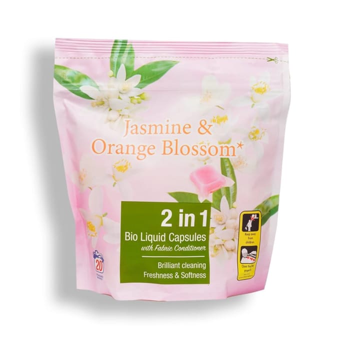 2in1 Bio Liquid Capsules With Fabric Conditioner 20 Washes - Jasmine & Orange Blossom