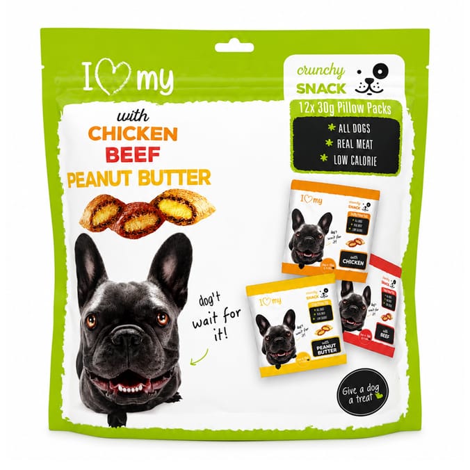 I Love My Dog Crunchy Snack Pillow Packs 12x30g 