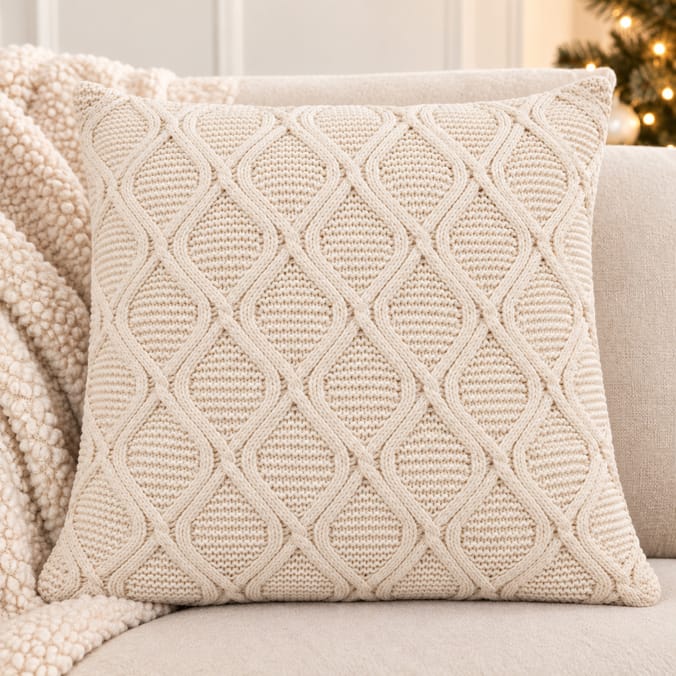 Festive Feeling Chenille Knit Cushion 55cm - Cream 