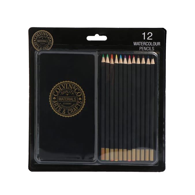 Colvin & Co Artists' 12 Coloured Watercolour Pencils with Tin