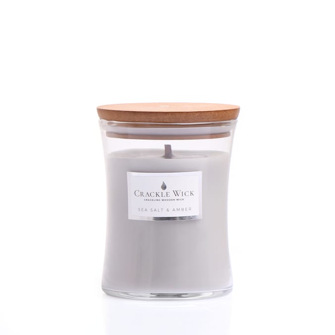 Crackle Wick Crackling Wooden Wick Medium Hourglass Scented Candle - Sea Salt & Amber