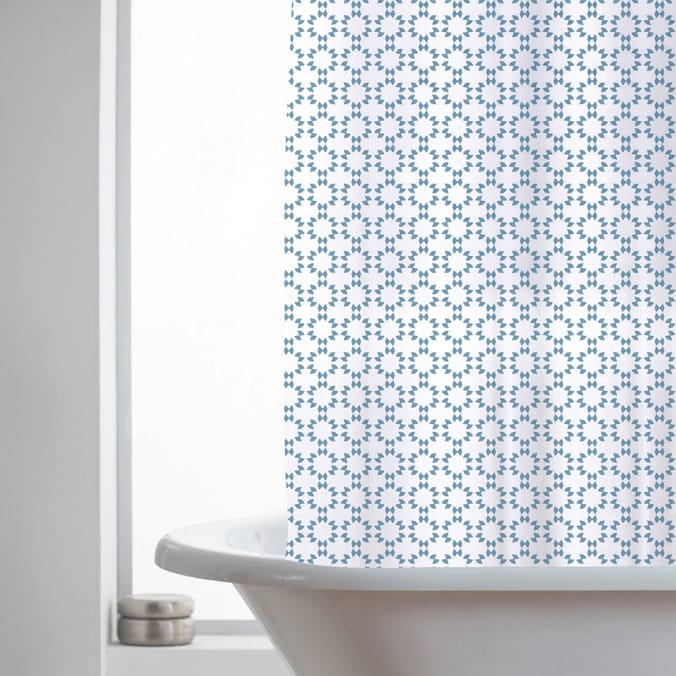 Shower Curtain With Hooks - Blue Circle Prints