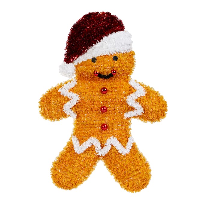 Winter Charm Tinsel Plaque Decoration 50cm - Gingerbread Man