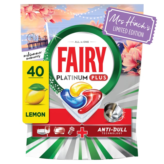 Fairy Platinum Plus Mrs Hinch's Dishwasher Tablets Lemon 40 Capsules - Midsummer Memories