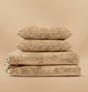 The Winter Warmer Collection Double Quote Teddy Duvet Set - Latte