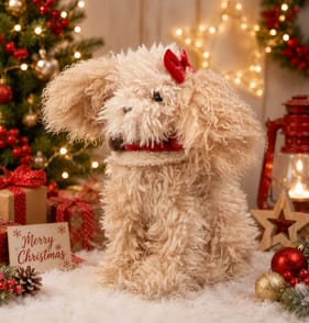 Sleigh Bells Sitting Dog Plus - Bow