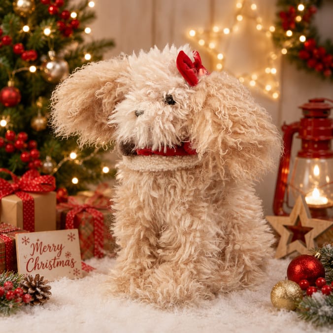 Sleigh Bells Sitting Dog Plus - Bow