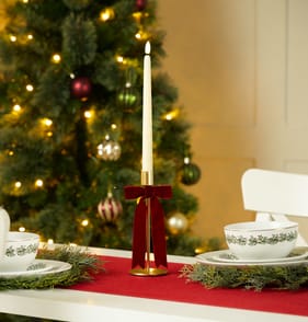 Festive Feeling Alpine Woods Bow Christmas Candle Holder - Red