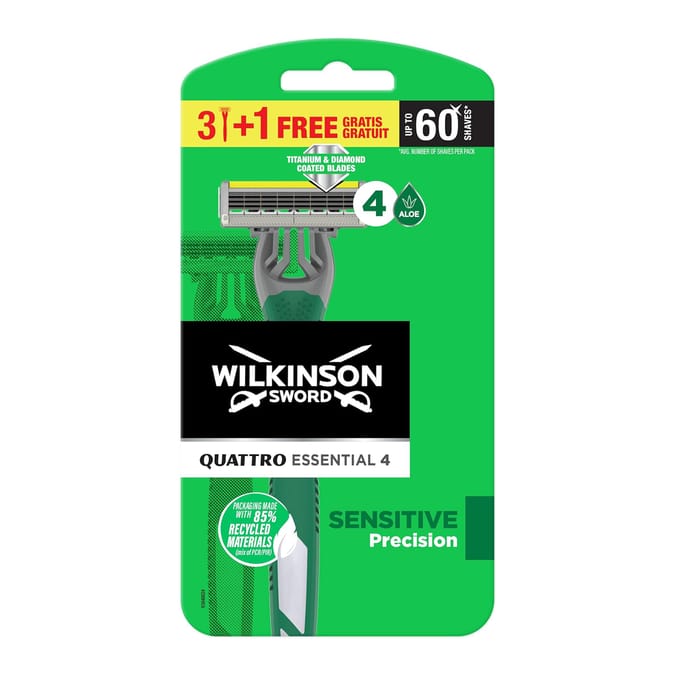 Wilkinson Sword Quattro Essential 4 Sensitive Disposable Razor for Men 3+1