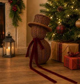 Festive Feeling Alpine Woods Rattan Snowman Christmas Decoration