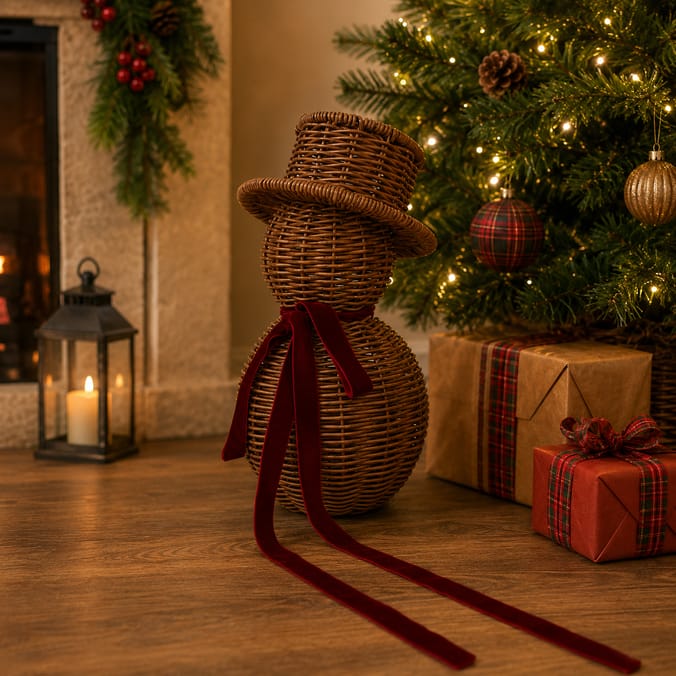 Festive Feeling Alpine Woods Rattan Snowman Christmas Decoration