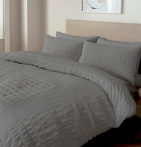 Home Collections: Easycare Seersucker Double Size Duvet Set - Grey