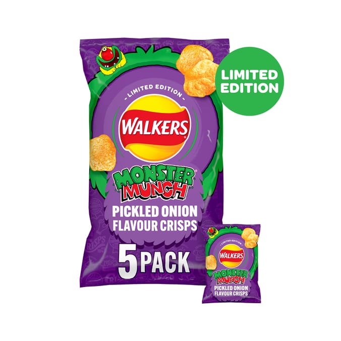 Walkers Monster Munch Pickled Onion Flavour Crisps 5 x 24g Limited Edition x18