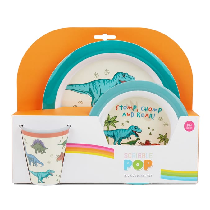 Scribble Pop 3 Piece Kids Dinner Set - Dinosaur 