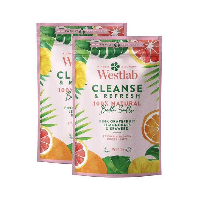 Westlab Cleanse Epsom & Himalayan Salts 1kg - Lemongrass & Pink Grapefruit x2