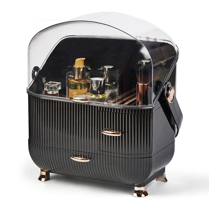 Make Up Organiser Cosmetic Ribbed Storage Box - Black