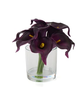 Artificial Cala Lilly In Glass Pot - Purple