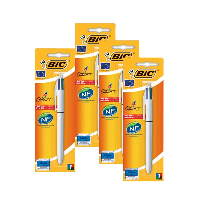  Bic 4 Colours White Barrel Pen x4