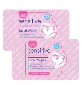 Spa Sensitive Fragrance Free Facial Wipes 25s x2