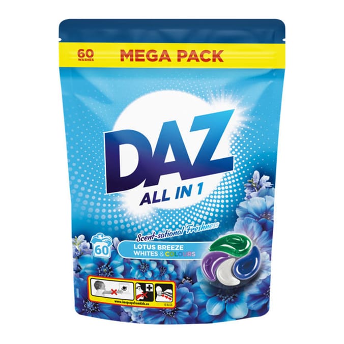 Daz All-in-1 Whites & Colours Laundry Pods 60 Washes - Lotus Breeze