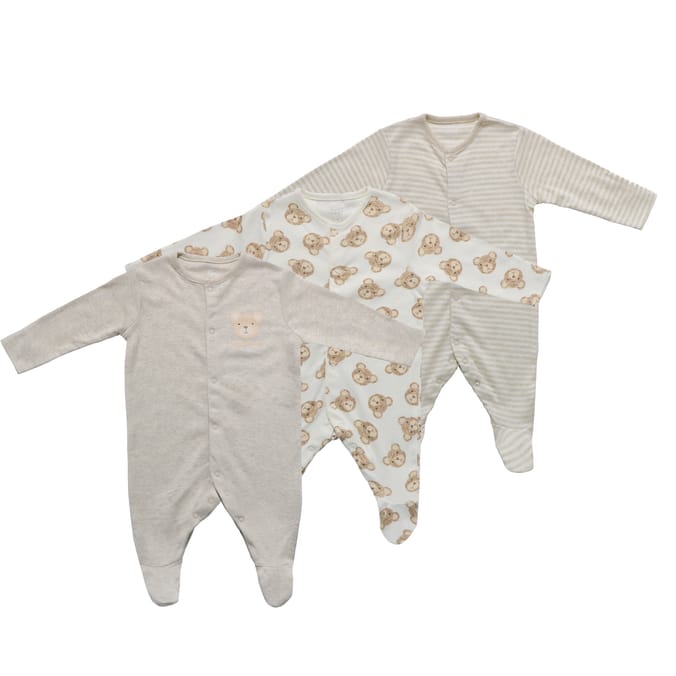 Pure Baby Long Sleeved Sleepsuits 3 Pack 