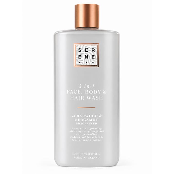Serene 3 In 1 Face, Body & Hair Wash 1L - Cedarwood & Bergamot
