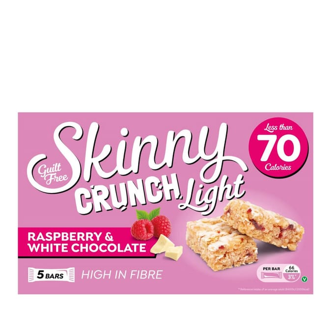 Skinny Crunch Light Raspberry & White Chocolate 5 Bars Snack x10