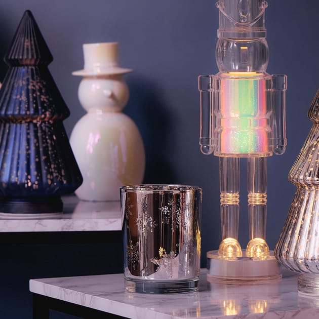 Frosted Pine Mercury Glass Candle Holder (Set of 2)