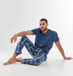 Originals Mens Navy T-Shirt & Long Check Bottoms Pyjama Set