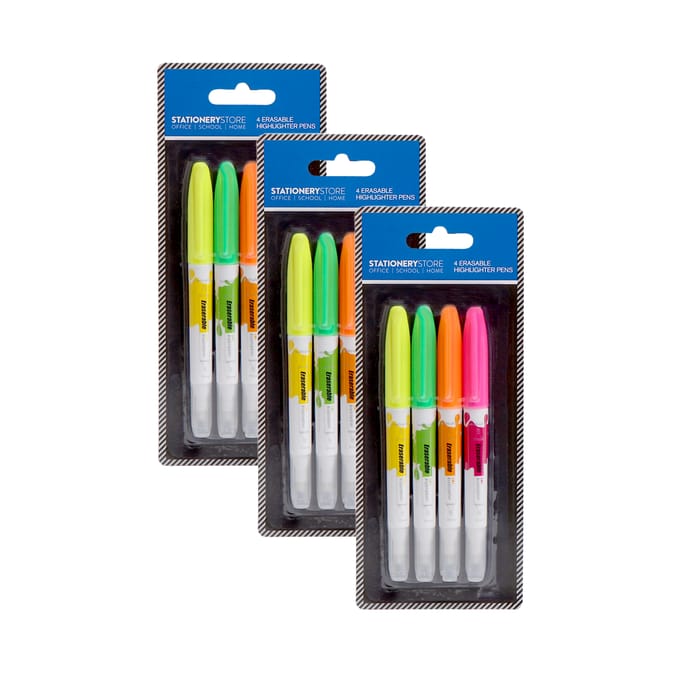 Stationery Store 4 Erasable Highlighter Pens x3