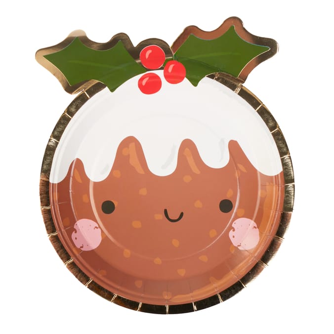 Sleigh Bells Christmas Pudding Paper Plates 10 Pack