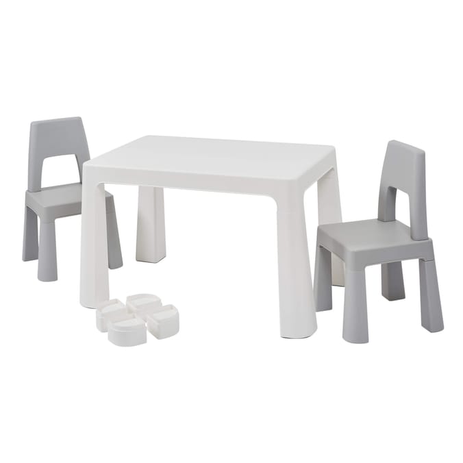 Liberty House Toys Kids Height Adjustable Table and Two Chairs Set - White & Grey