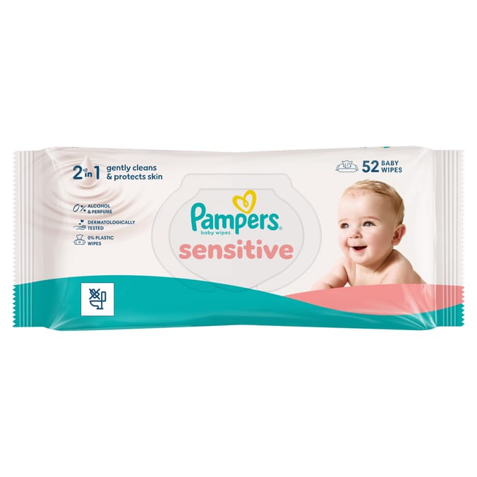 Pampers Sensitive Baby Plastic Free Wet Wipes 52's