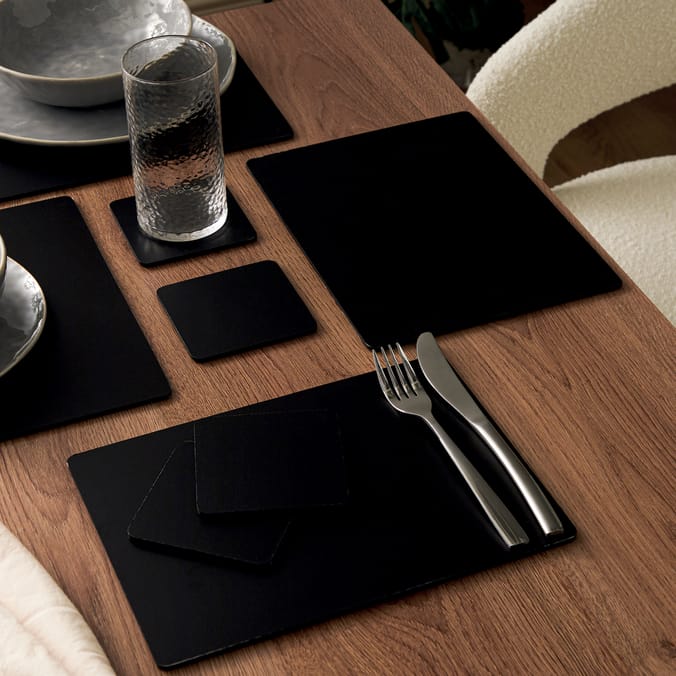 Home Collections Cork Back Place Mats And Coaster Set 8 Pack - Black