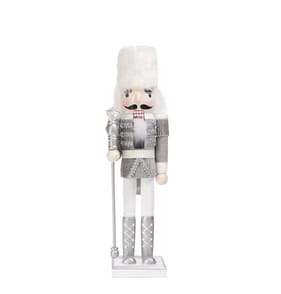 Festive Feeling Wooden Christmas Nutcracker 38cm - Silver