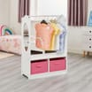 Liberty House Toys White Wooden Dress Up Unit with Two Pink Storage Boxes