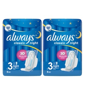 Always Classic Night Sanitary Towels Wings 8s Size 3 x2